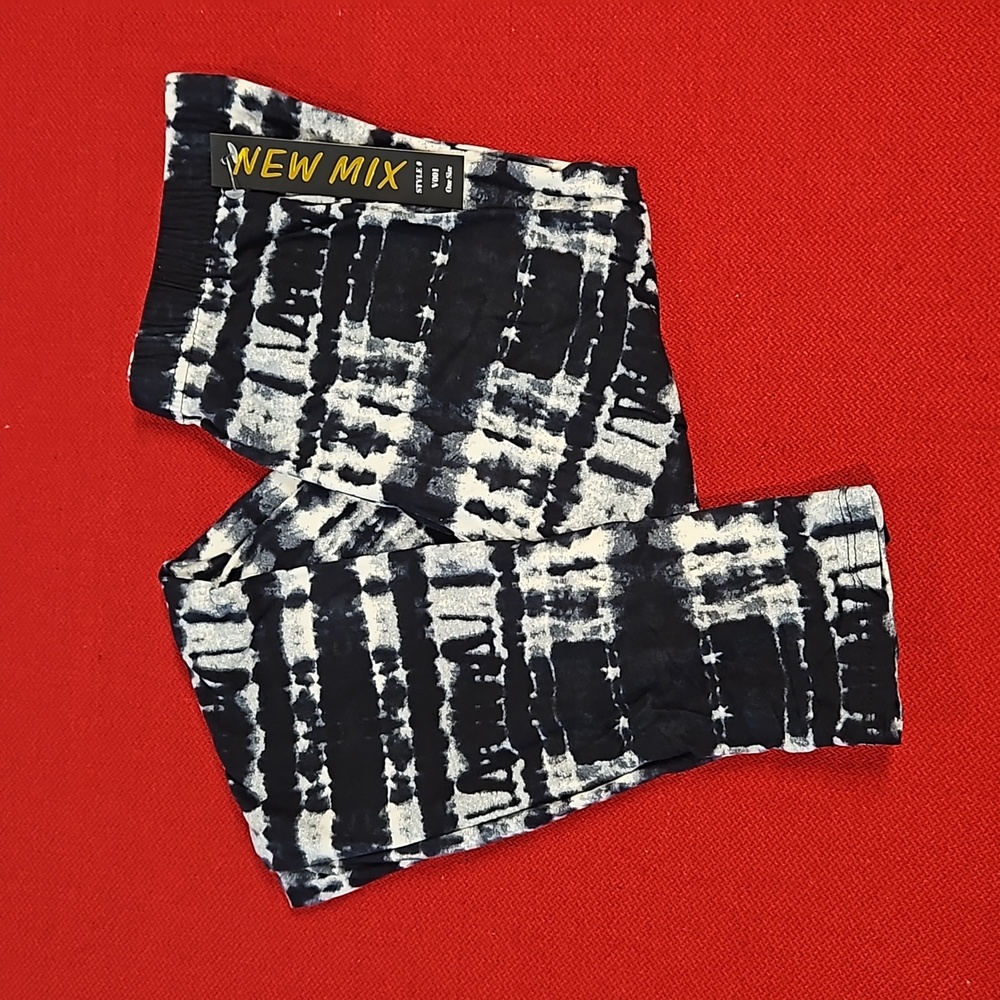 New Mix leggings black and white abstract static tie dye One Size up to 14 NWT